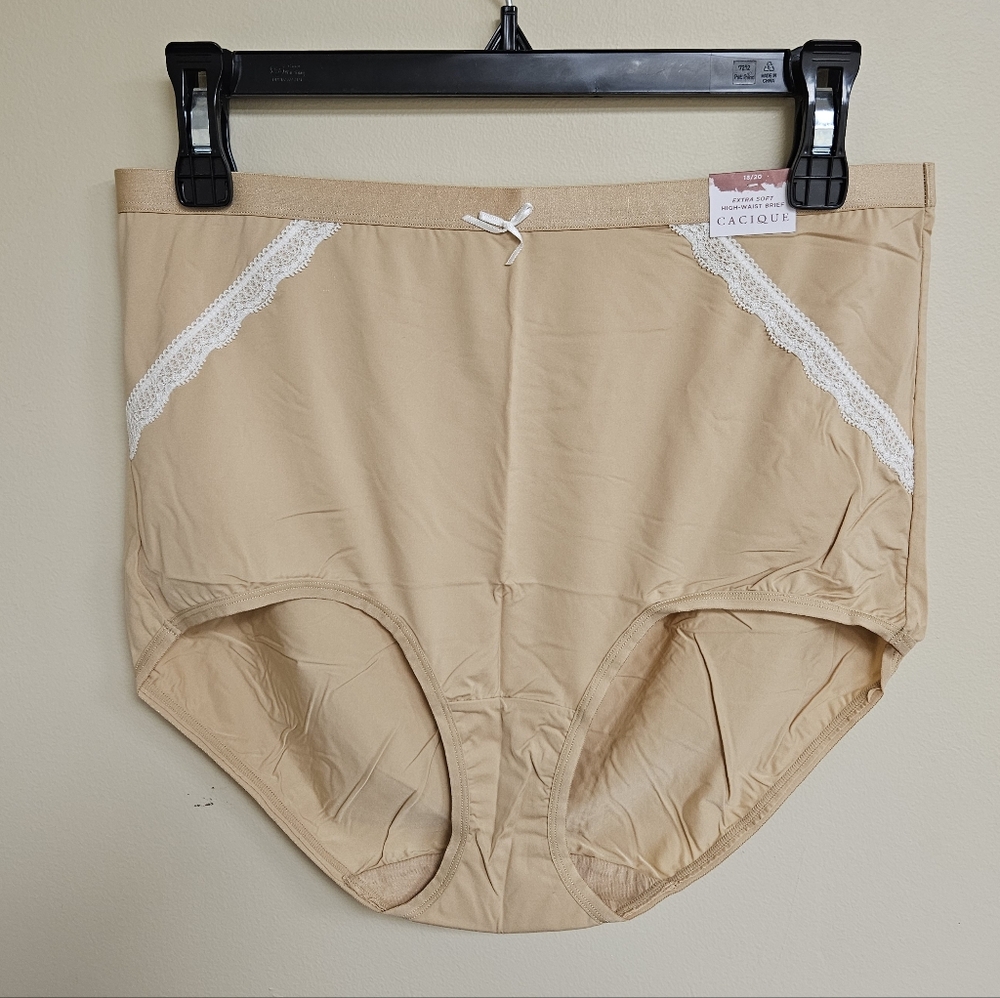 NEW (5) Cacique Extra Soft High-Waist Brief Nude Beige 18/20 Lace Cute Plus Size